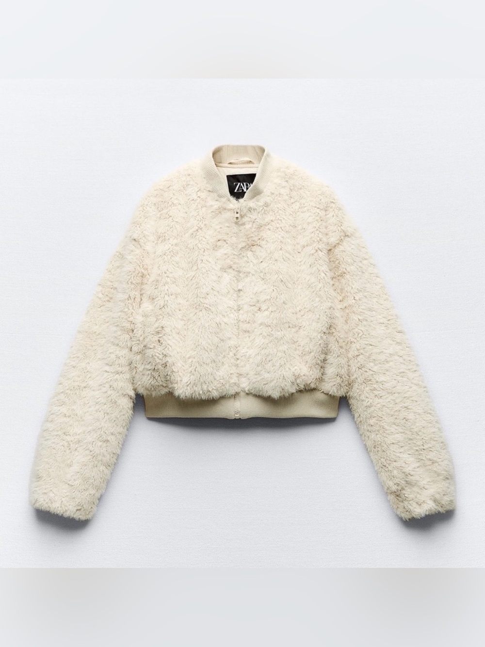 W/ tags Zara Faux Fur Cropped Bomber Jacket XS Ecro REF 4341/755